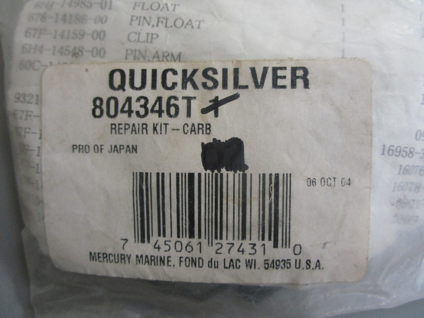 *NEW OEM* 0820 Mercury Quicksilver Carburetor Repair Kit 804346T1