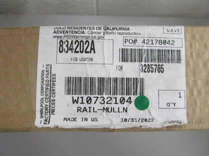Whirlpool NEW OEM Refrigerator Mullion Rail W10732104 NOS Genuine Part 0820