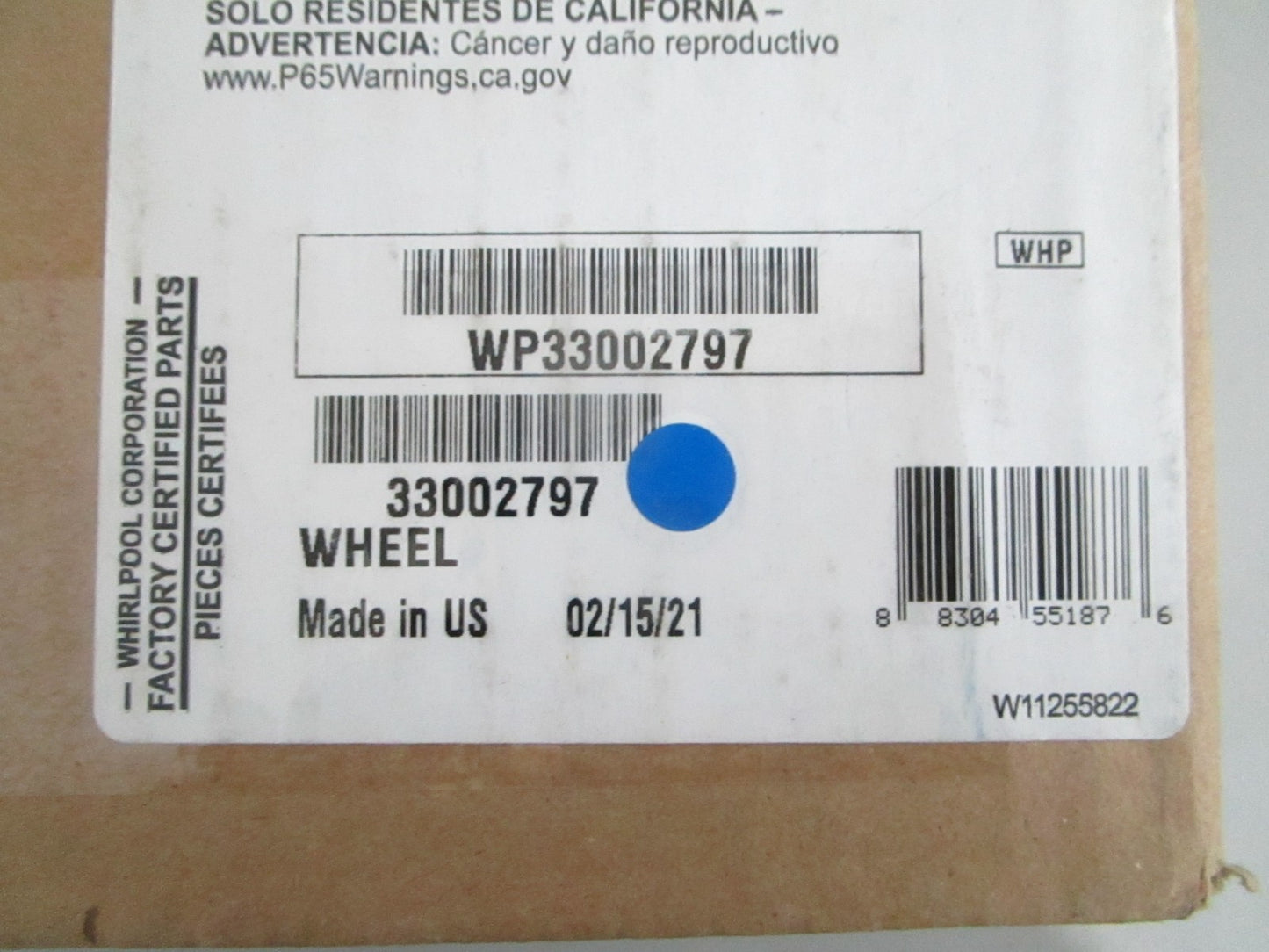 *NEW OEM* 0820 Whirlpool Wheel WP33002797 33002797