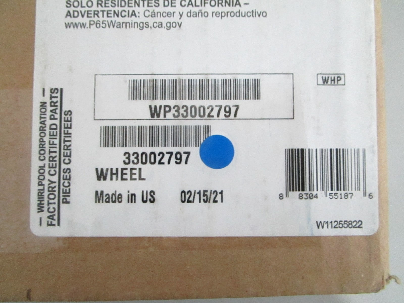 *NEW OEM* 0820 Whirlpool Wheel WP33002797 33002797