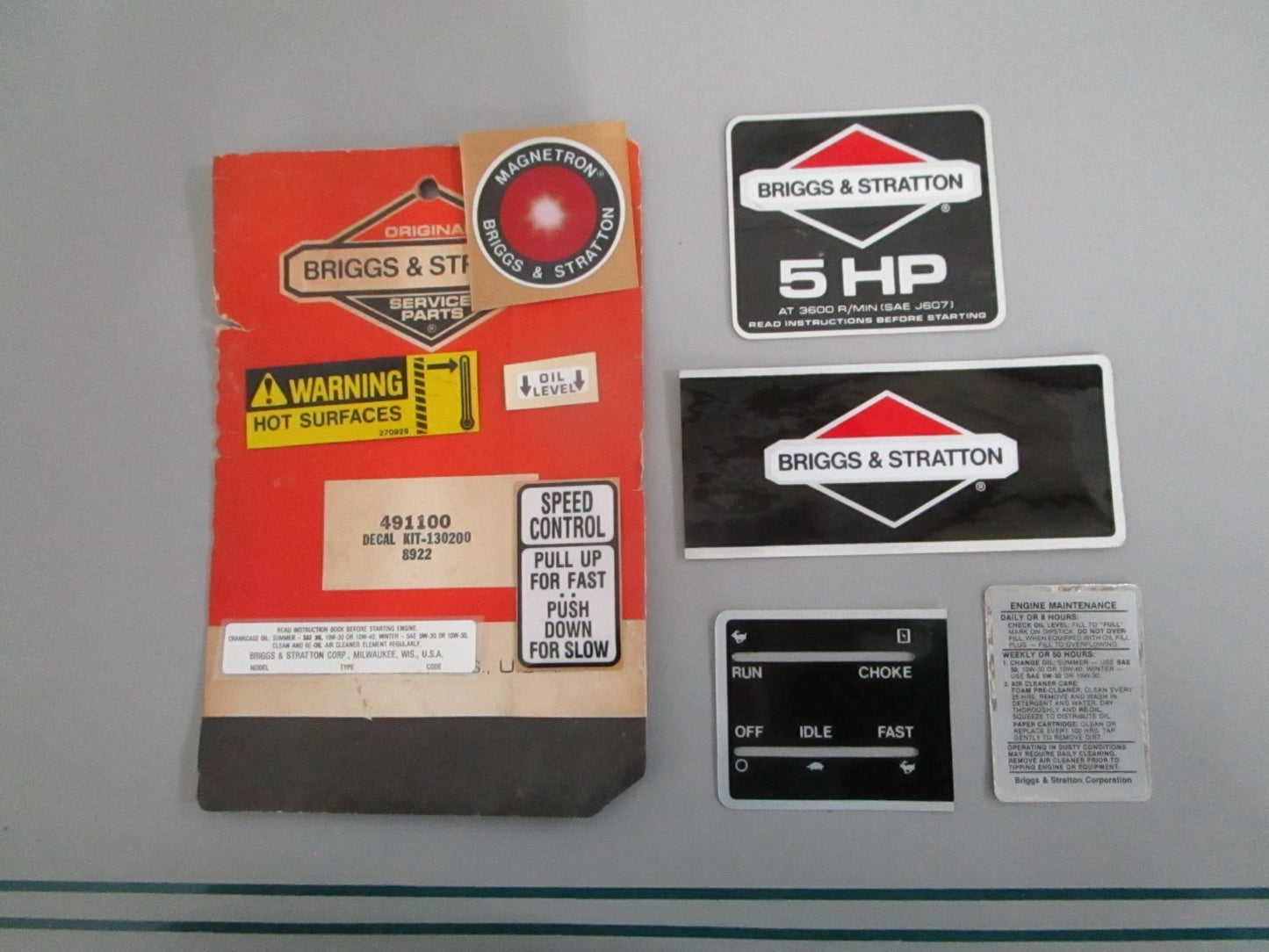NEW OEM 491100 Briggs & Statton Decal Kit 0820