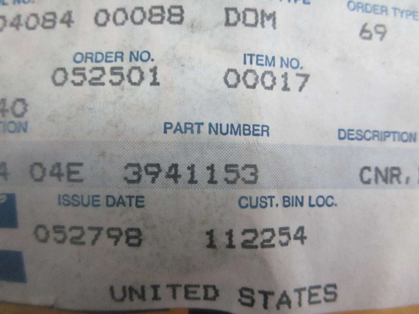 *NEW OEM* 0820 Cummins Connector 3941153
