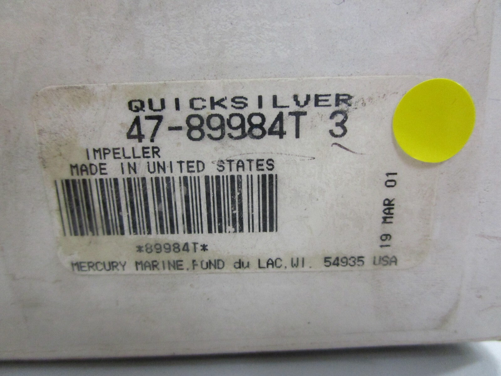 *NEW OEM* 0810 Mercury Quicksilver Impeller 47-89984T3