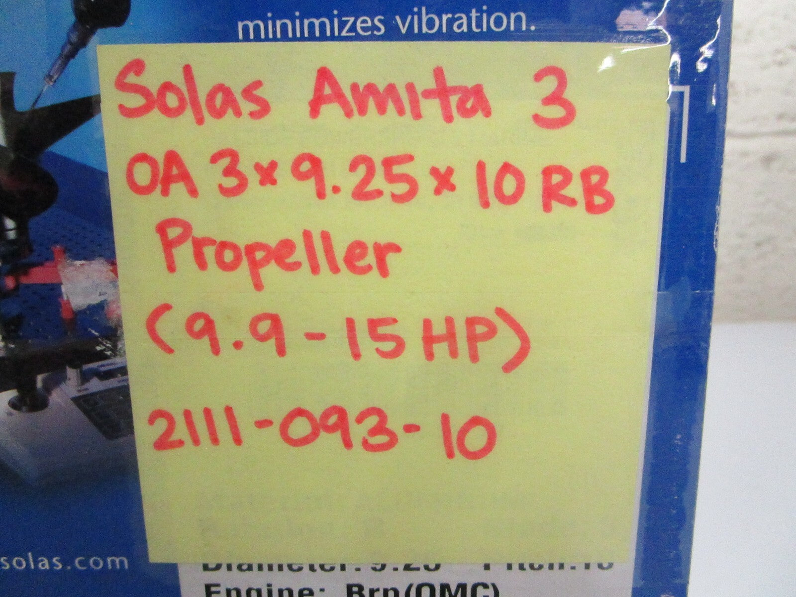 *NEW* 0820 Solas Amita 3 (9.9-15HP) OA3×9.25×10RB Propeller 2111-093-10