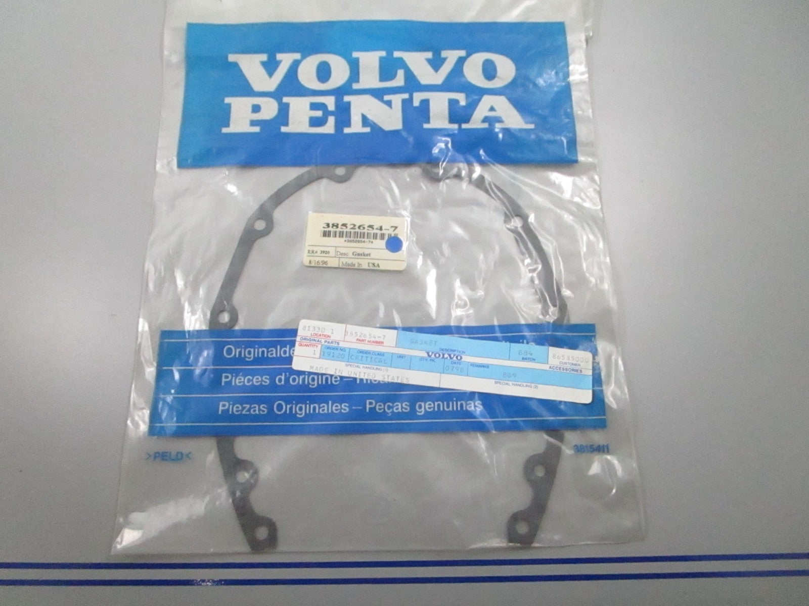 *NEW OEM* 0810 Volvo Penta Gasket 3852654-7