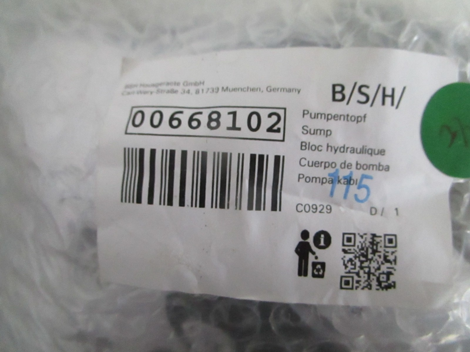 Bosch NEW OEM 00668102 Dishwasher Sump Assembly NOS Genuine Factory Part 0820
