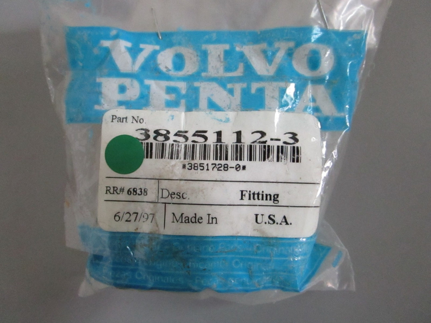 Volvo Penta NEW OEM Brass Fitting 3855112 3.0L 4.3L 5.8L NOS Marine Part 0820