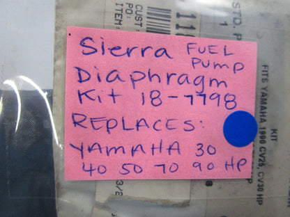 NEW 18-7798 Rep: Yamaha 30 40 50 70 90 HP Sierra Fuel Pump Diaphragm Kit 0810