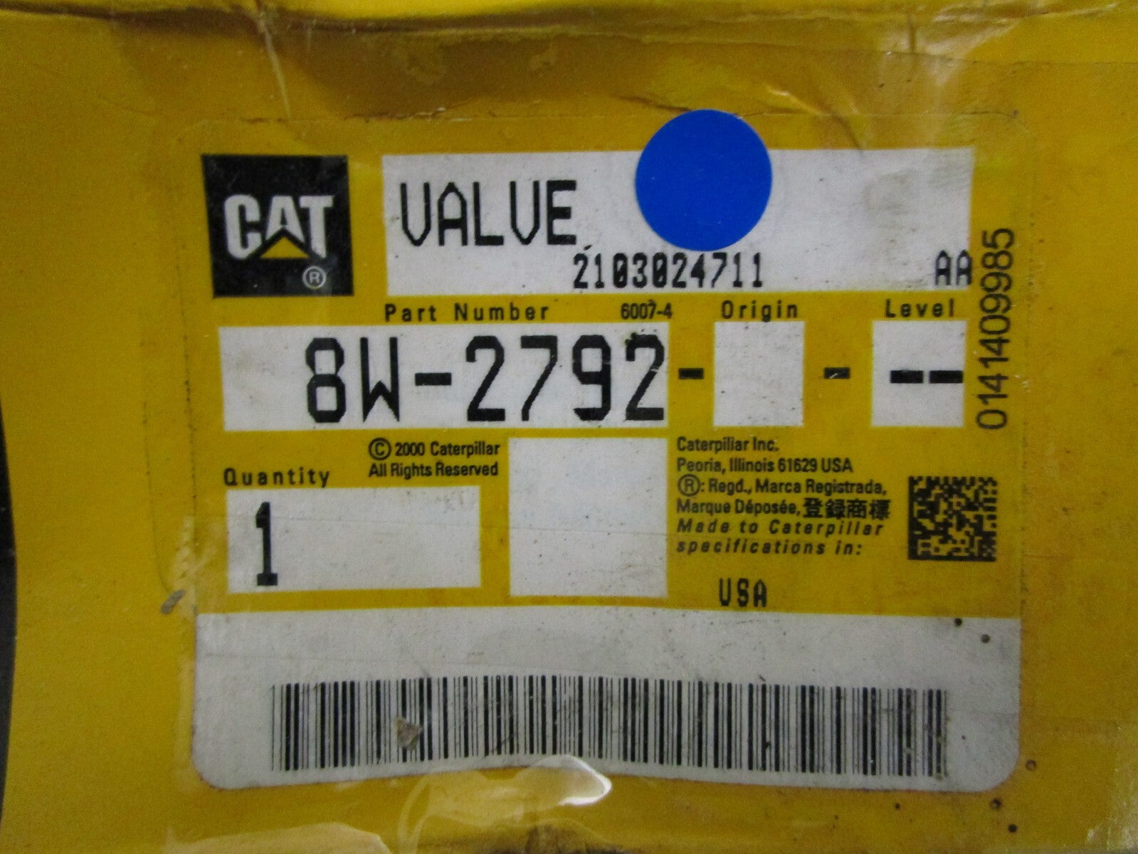 *NEW OEM* 0820 CAT Valve 8W-2792