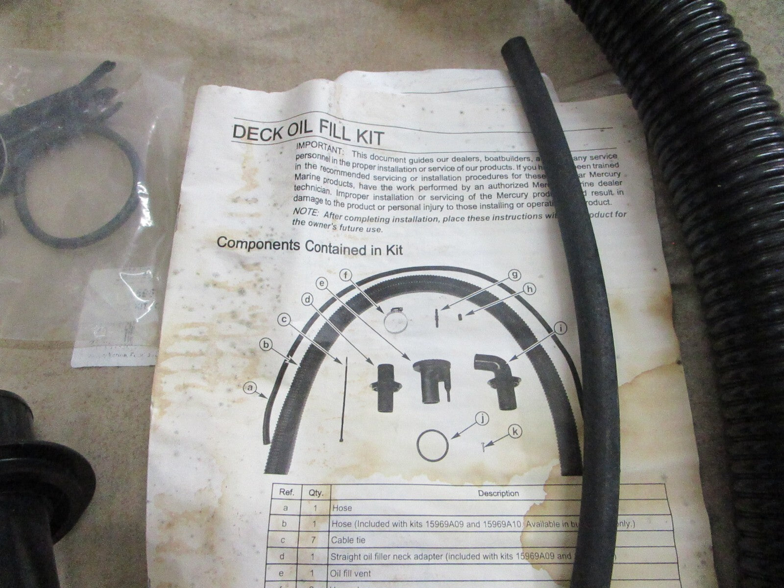 *NEW OEM* 0820 Mercury Quicksilver Oil Deck Fill Kit 15969A09