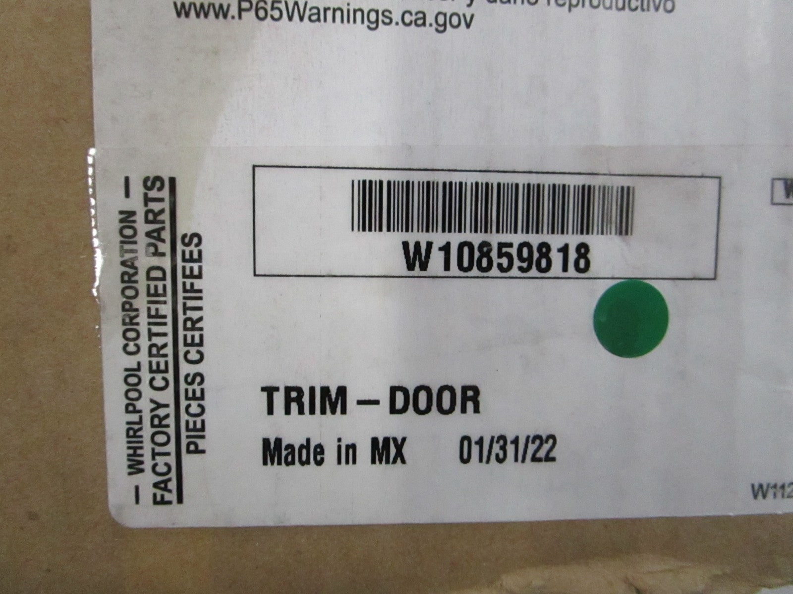 NEW OEM W10859818 Whirlpool Door Trim 0810