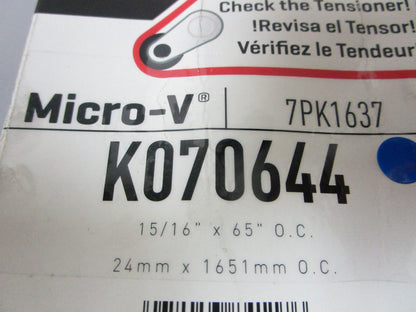 NEW K070644 Gates Micro-V 15/16" x 65" Serpentine Belt 0720