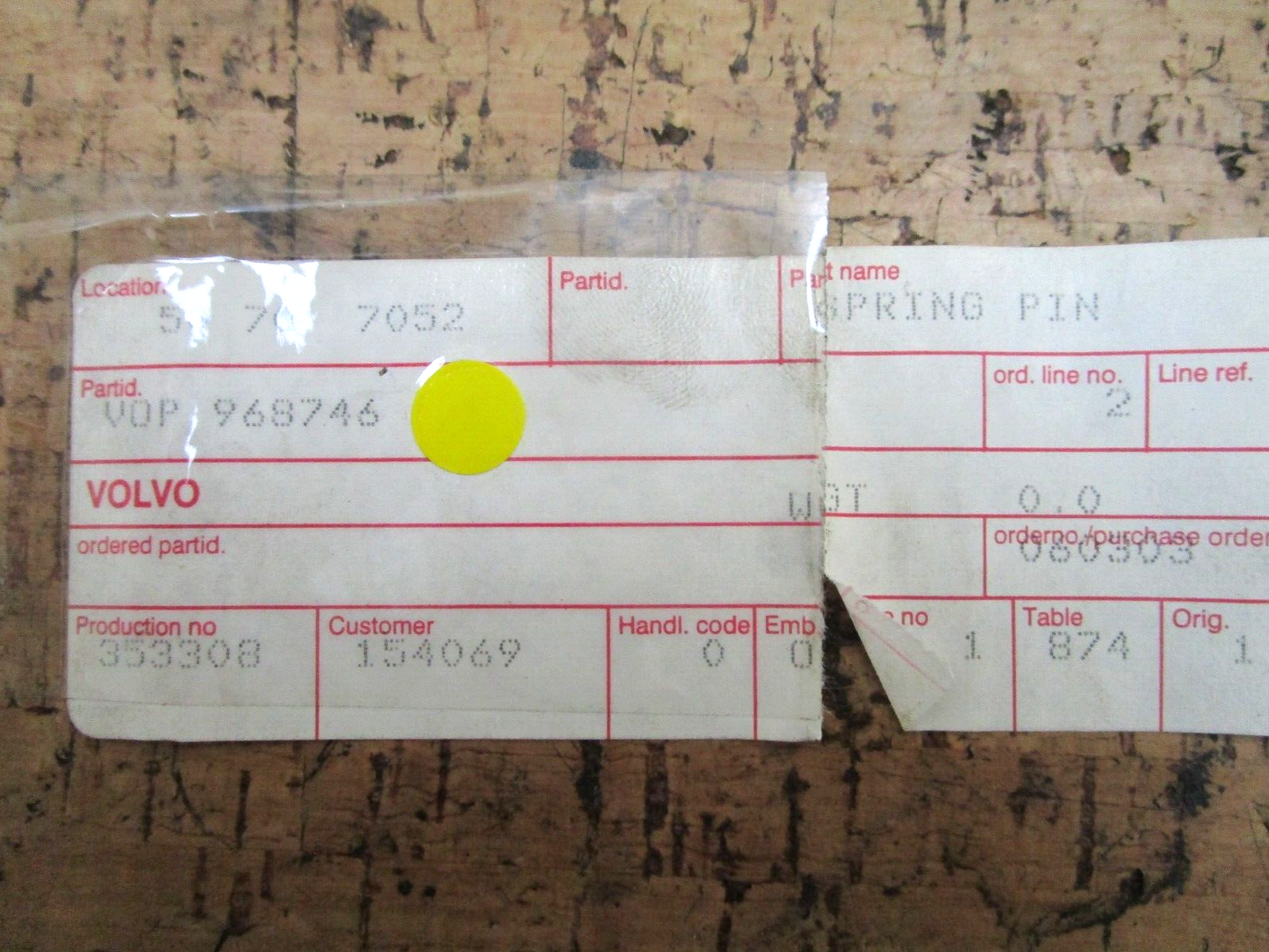 *NEW OEM* 0750 Volvo Penta SPRING PIN 968746