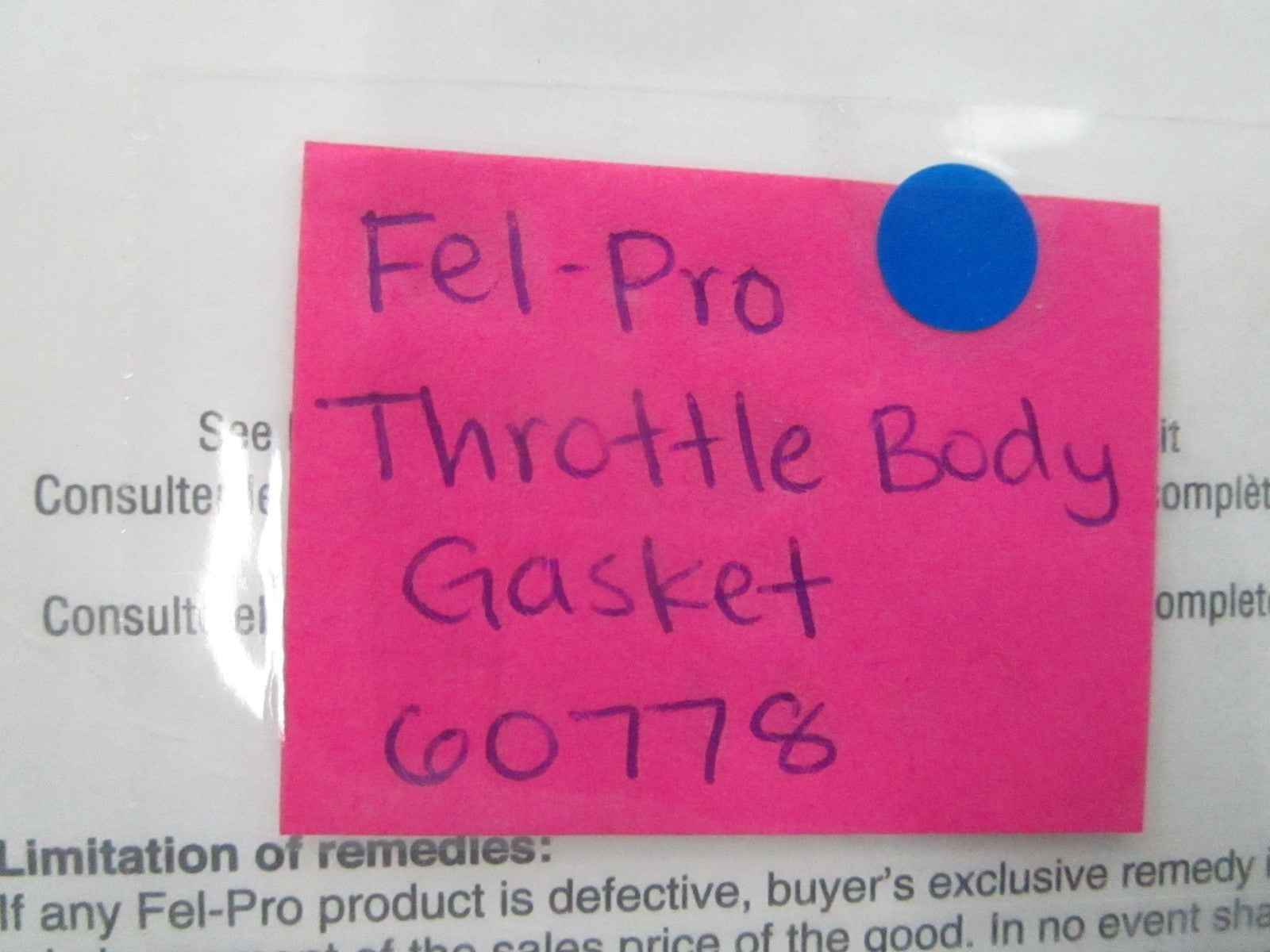 *NEW* 0810 Fel-Pro Throttle Body Gasket 60778