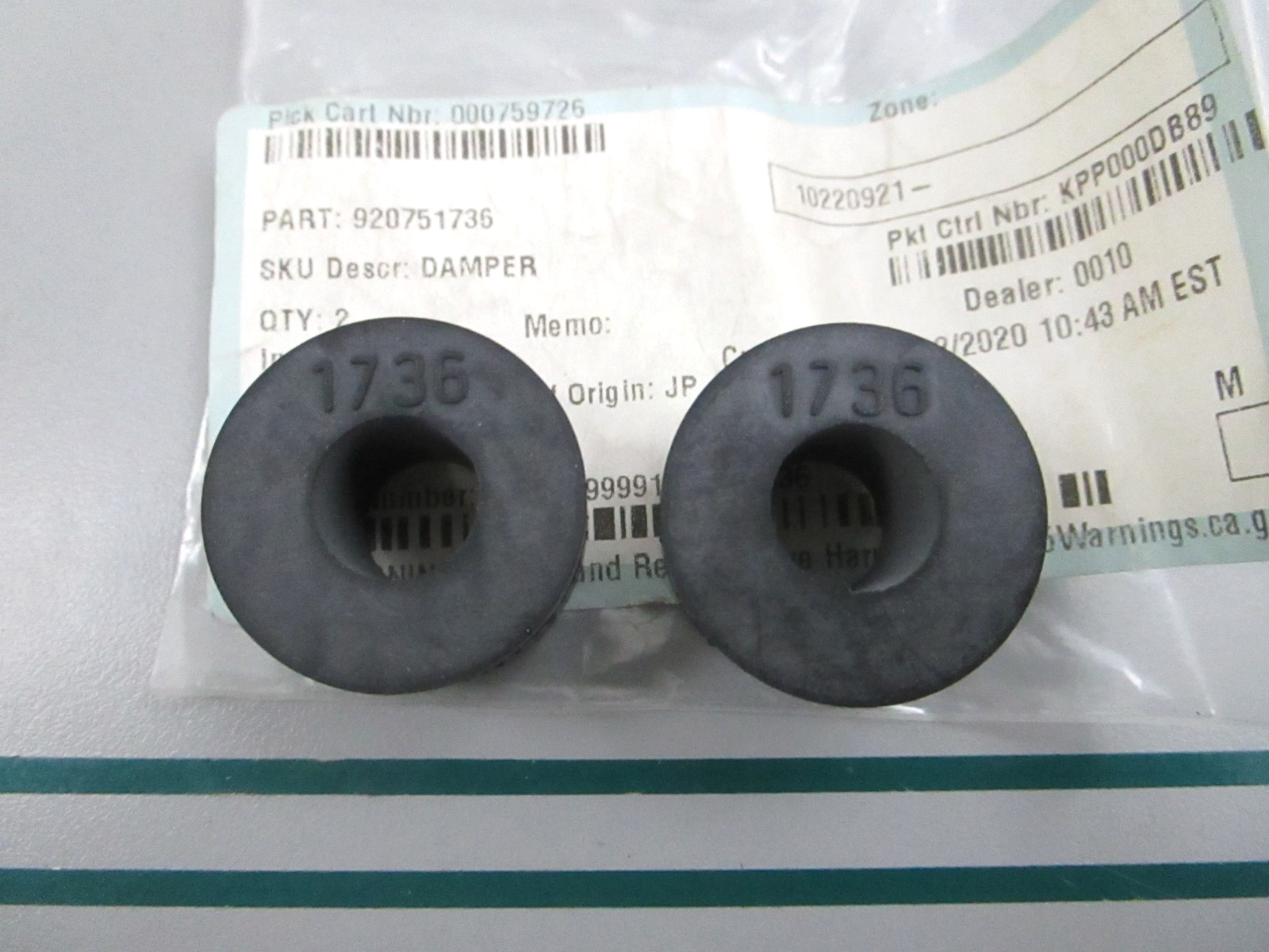 NEW OEM (LOT OF 2) 92075-1736 Kawasaki Damper 0810