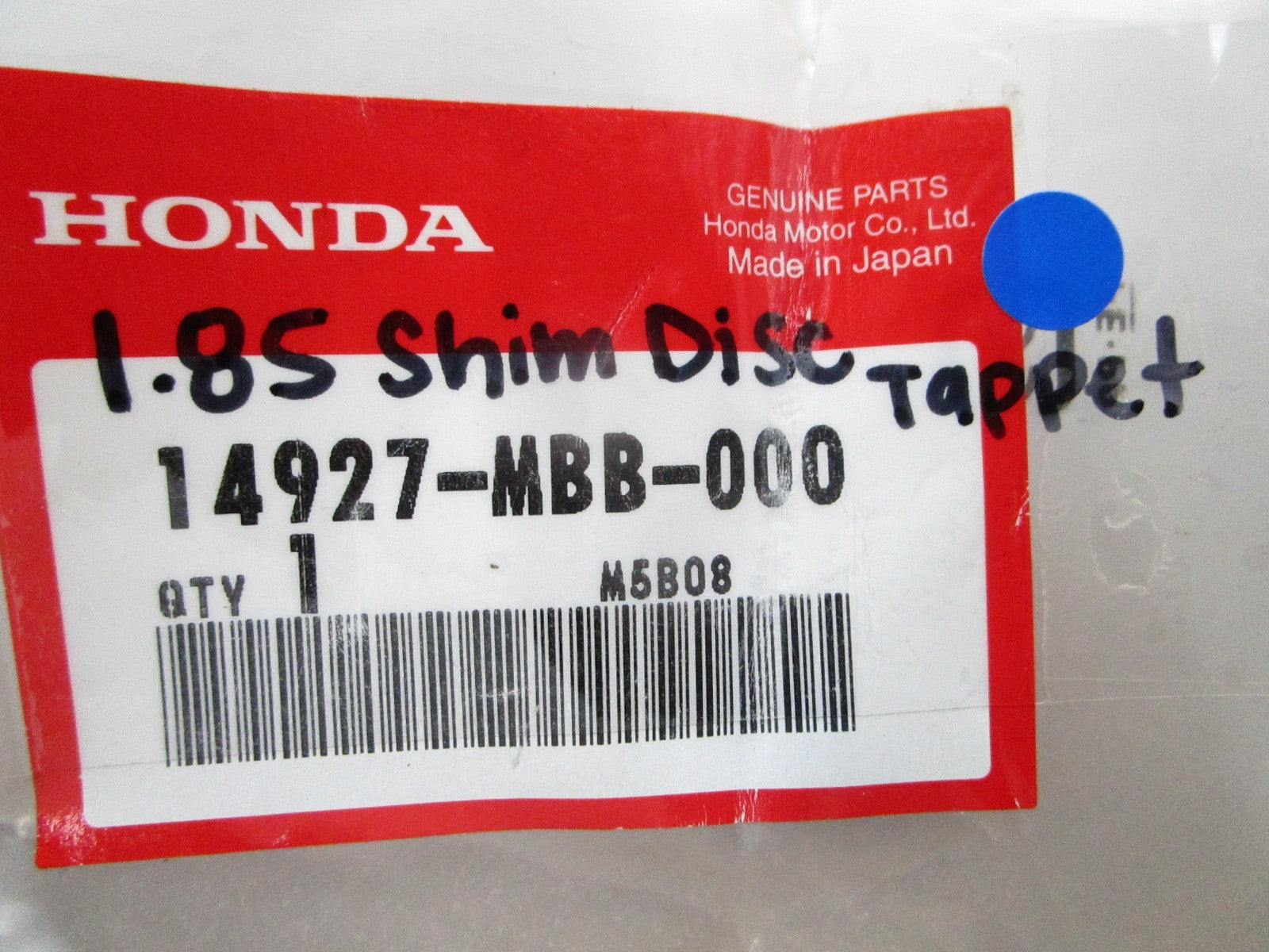 NEW OEM 14927-MBB-000 Honda 1.85 Shim Disc Tappet 0810