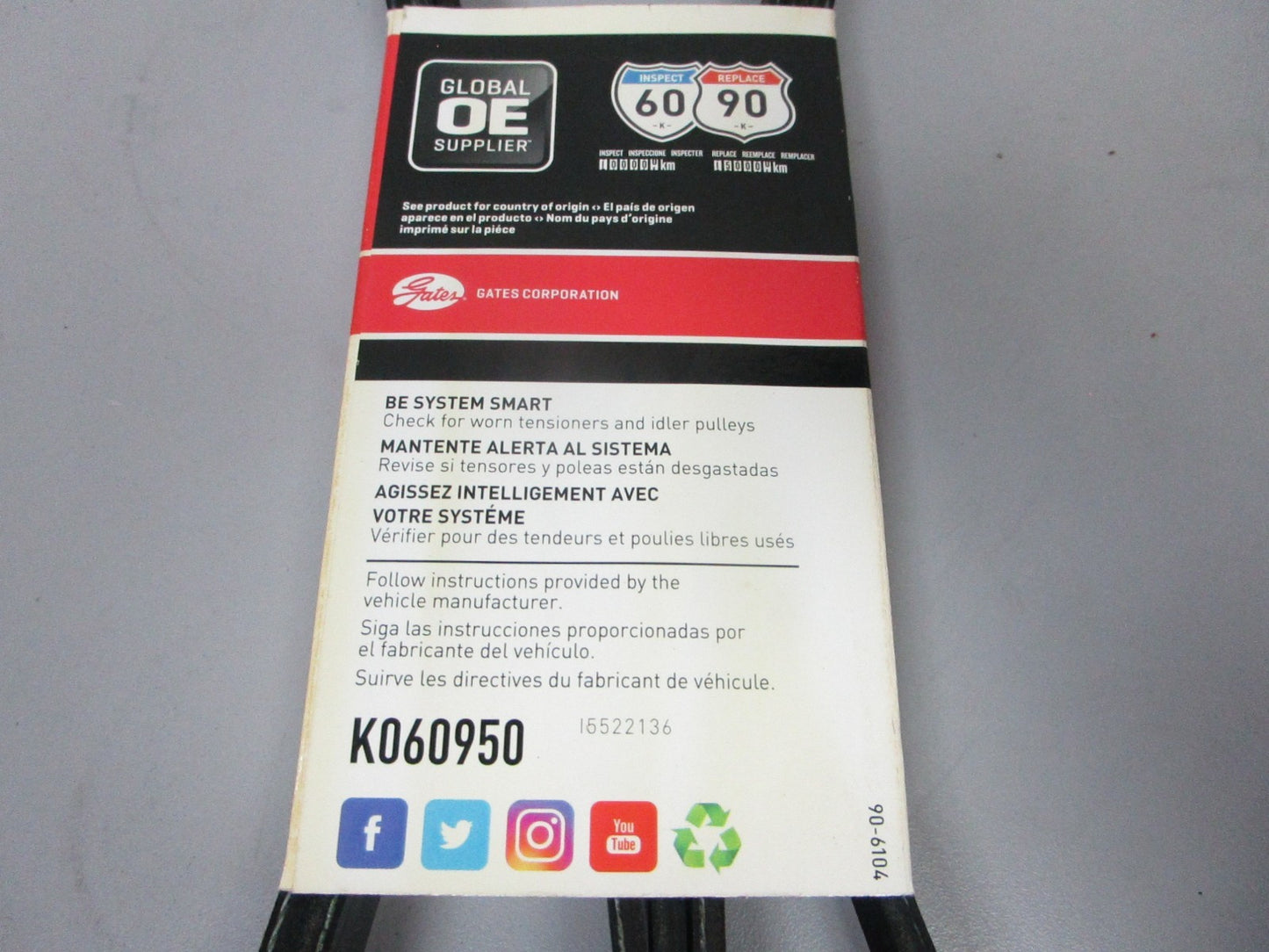 NEW K060950 Gates Micro-V 13/16" x 95 ⅝" Serpentine Belt 0720