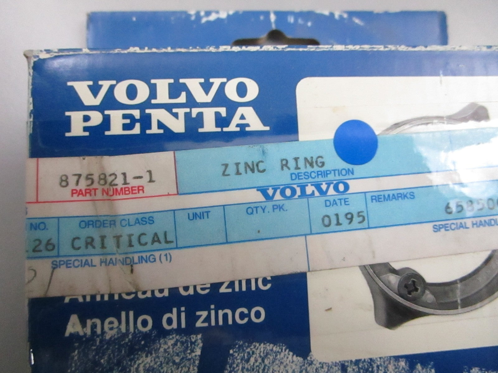 *NEW OEM* 0810 Volvo Penta Zinc Ring 875821 875821-1
