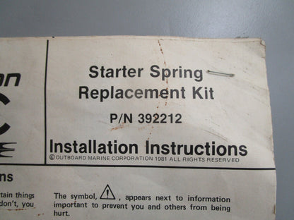 *NEW OEM* 0820 OMC Johnson Evinrude Starter Spring Kit 392212 0392212