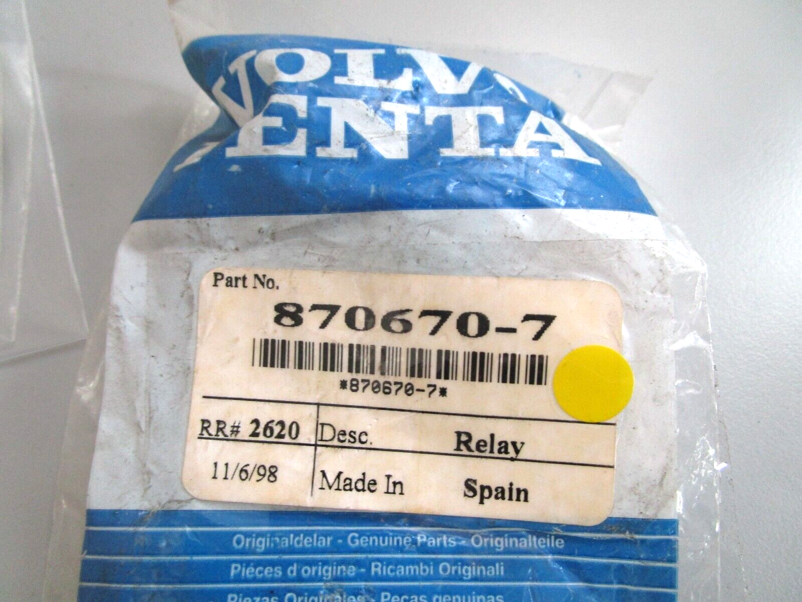 *NEW OEM* 0750 Volvo Penta RELAY 870670-7