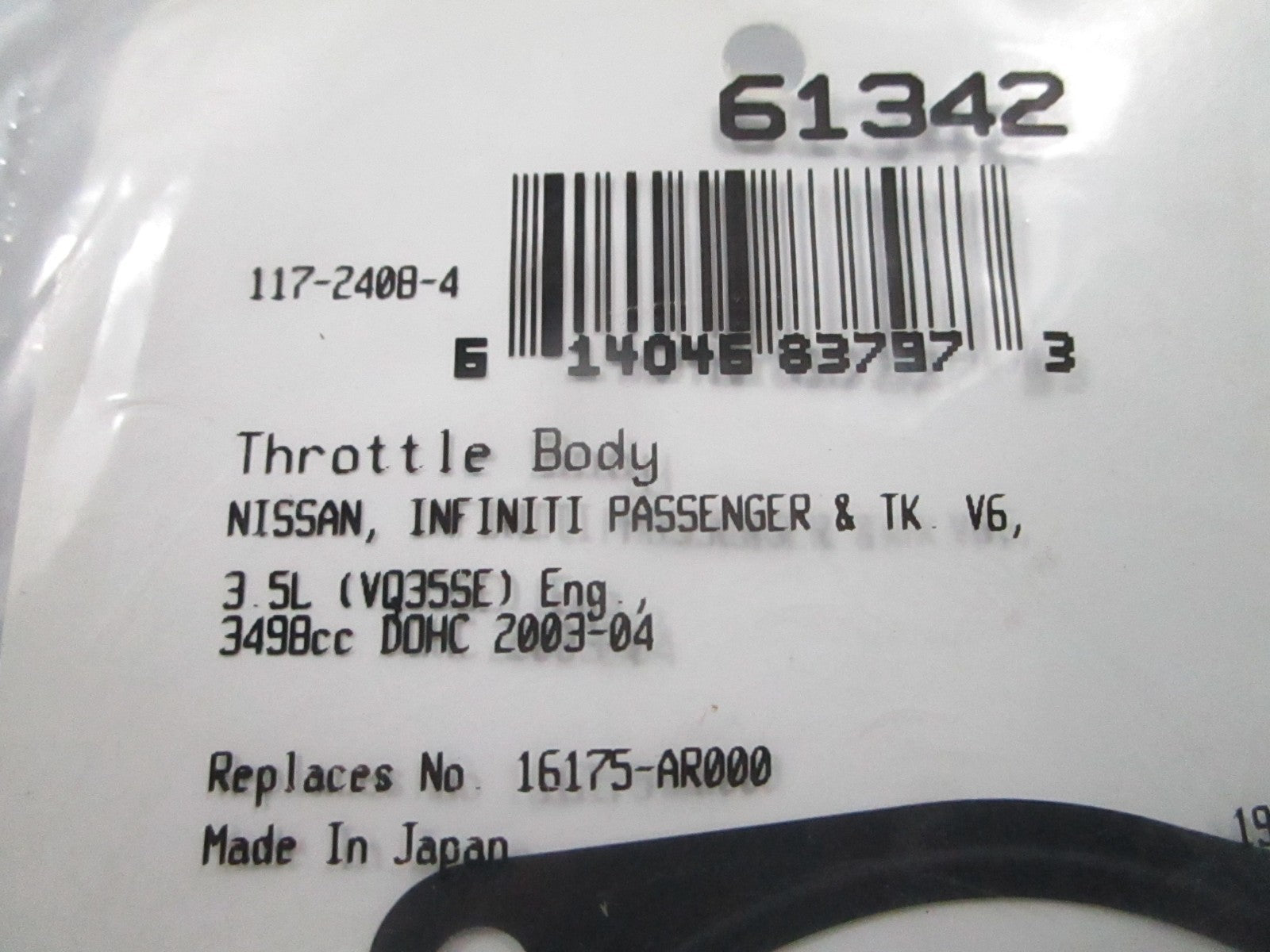 *NEW* 0810 Fel-Pro Throttle Body Gasket 61342