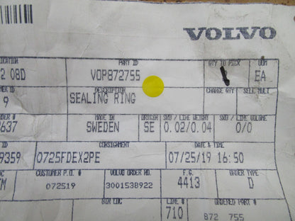 *NEW OEM* 0750 Volvo Penta SEALING RING 872755