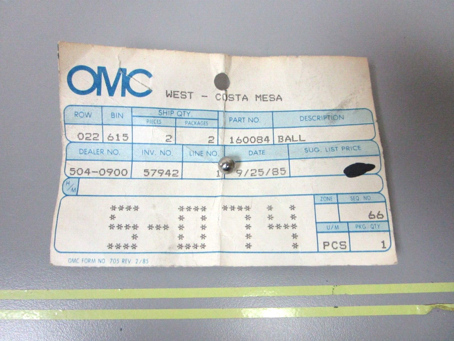 *NEW OEM* 0750 OMC Johnson Evinrude BALL 160084 0160084