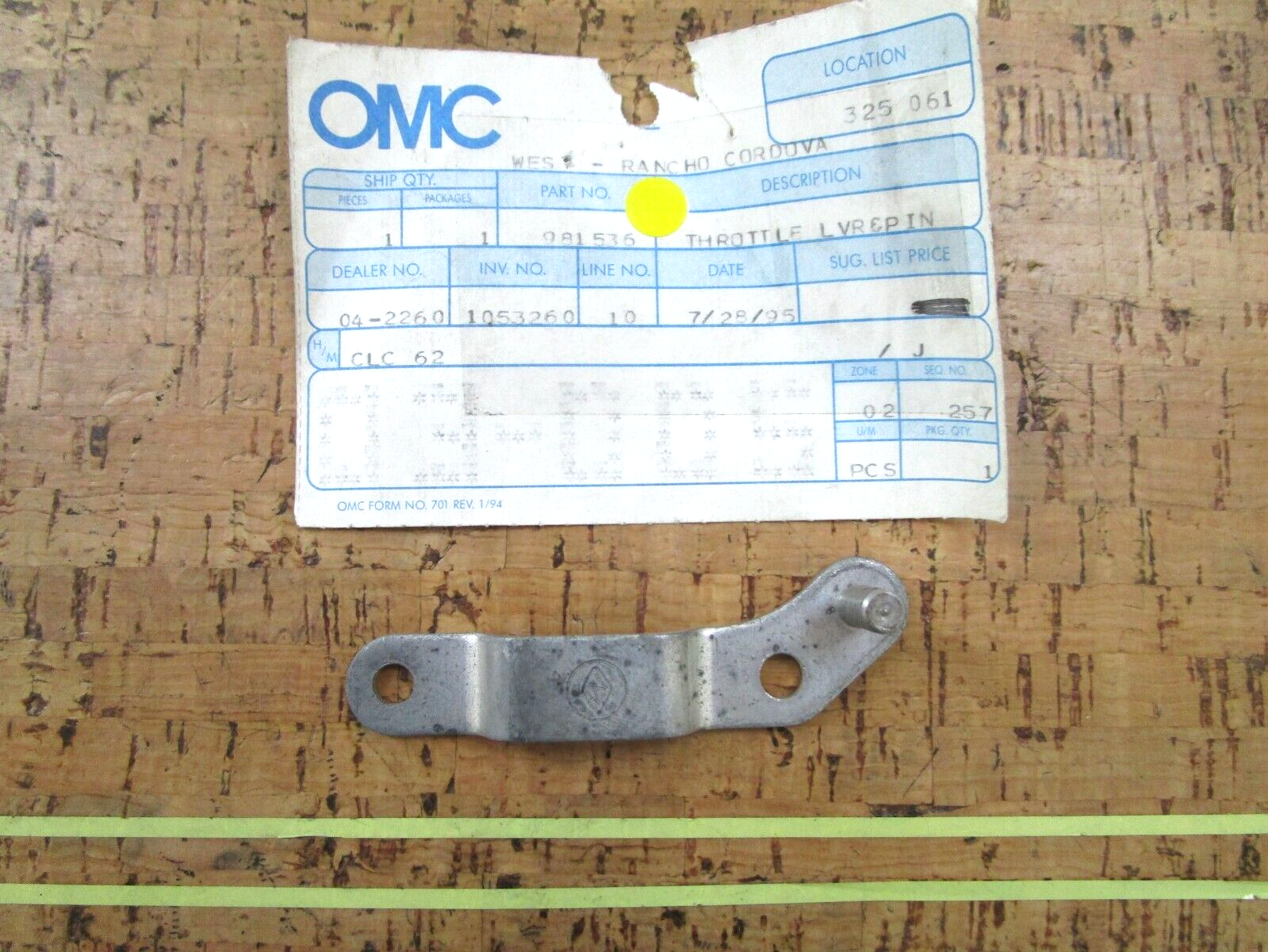 *NEW OEM* 0750 OMC Johnson Evinrude THROTTLE, LVR & PIN 981536 0981536