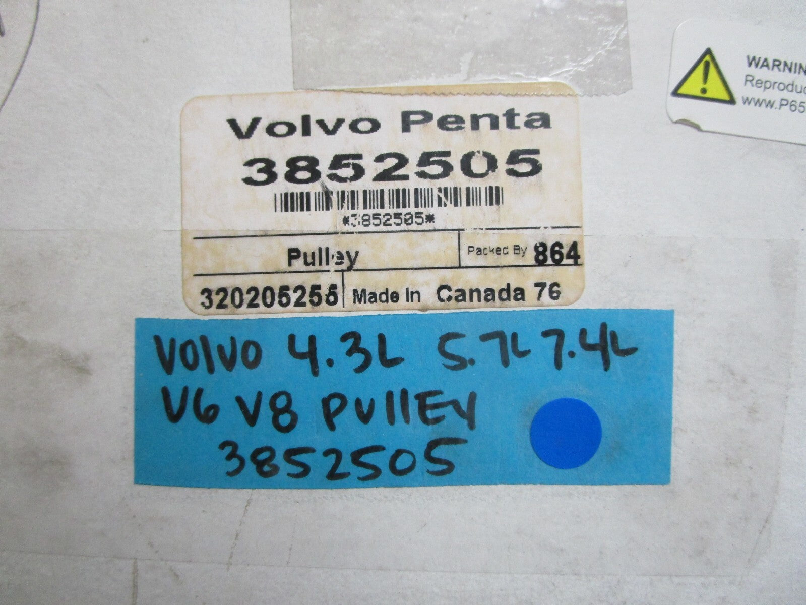 *NEW OEM* 0810 Volvo Penta 4.3L 5.7L 7.4L V6 V8 Pulley 3852505