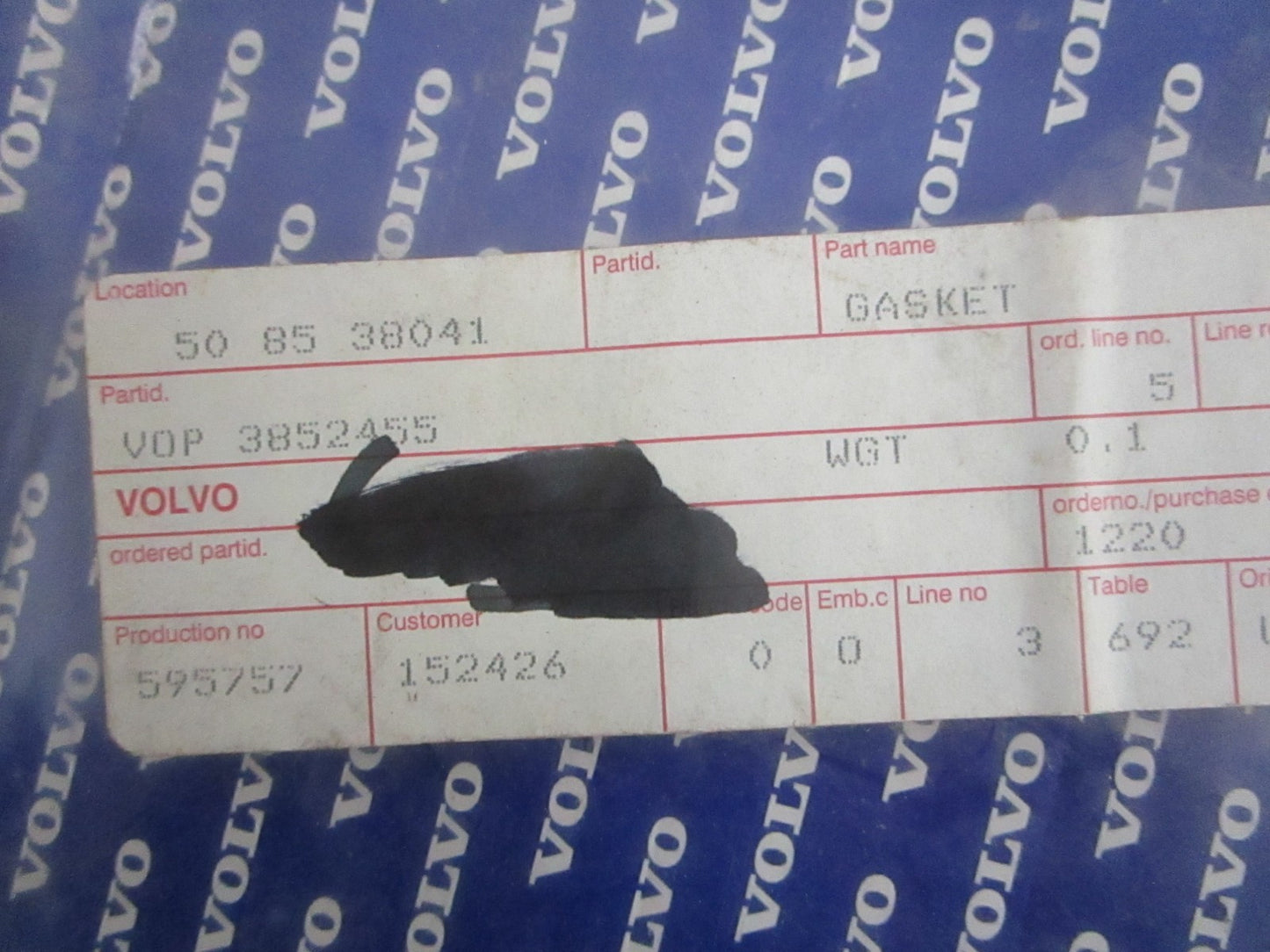 NEW OEM 3852455 Volvo Penta Gasket 0820