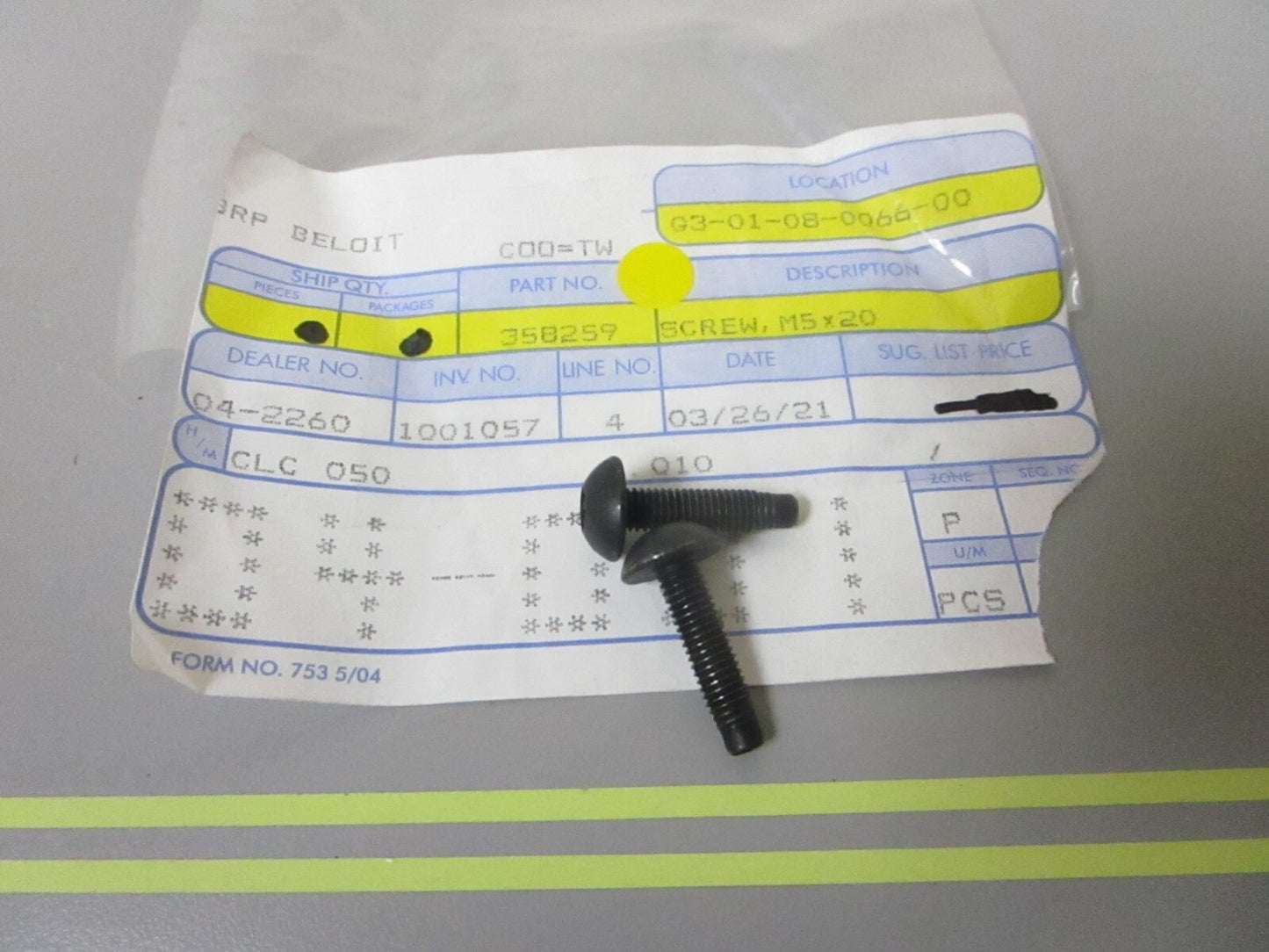 *NEW OEM* (LOT OF 2) 0810 OMC Johnson Evinrude M5x20 Screw 358259 0358259