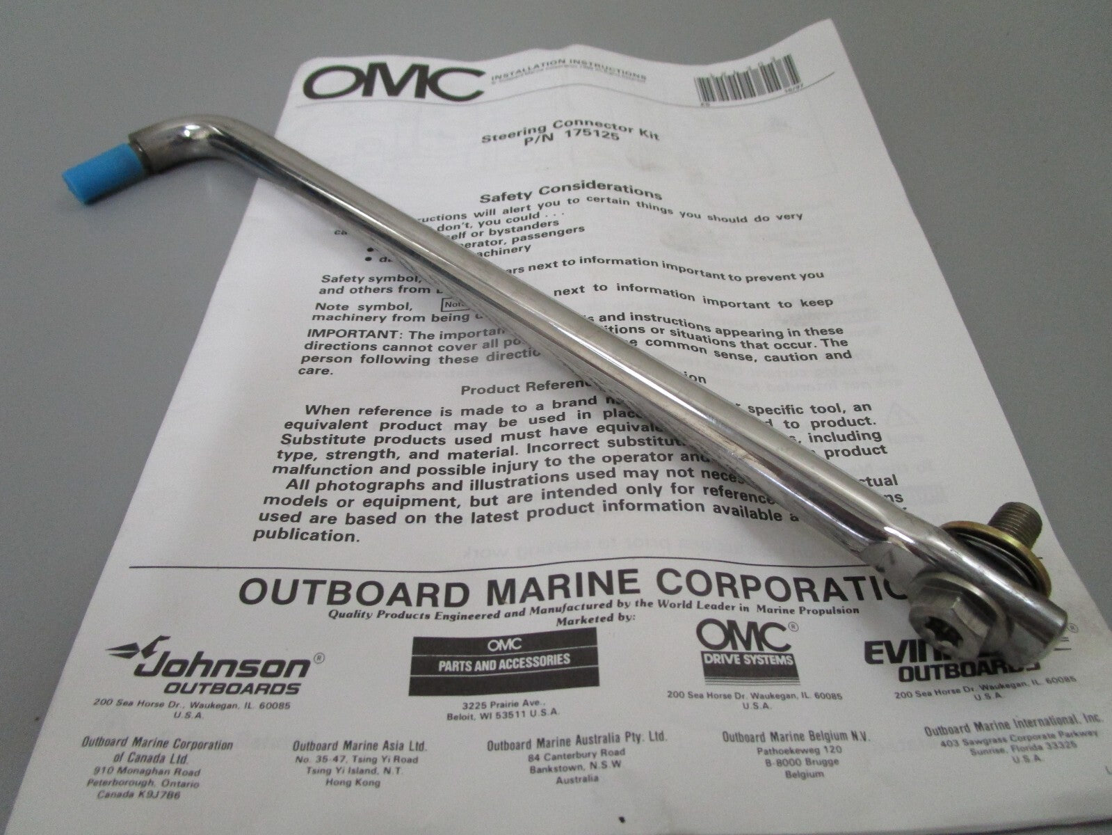 *NEW OEM* 0810 OMC Johnson Evinrude Steering Arm *Missing Nuts* 175125 0175125