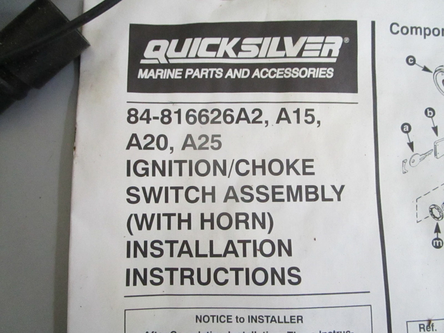 *NEW OEM* 0820 Mercury Quicksilver Ignition/Choke Switch Ay w/Horn 84-816626A20
