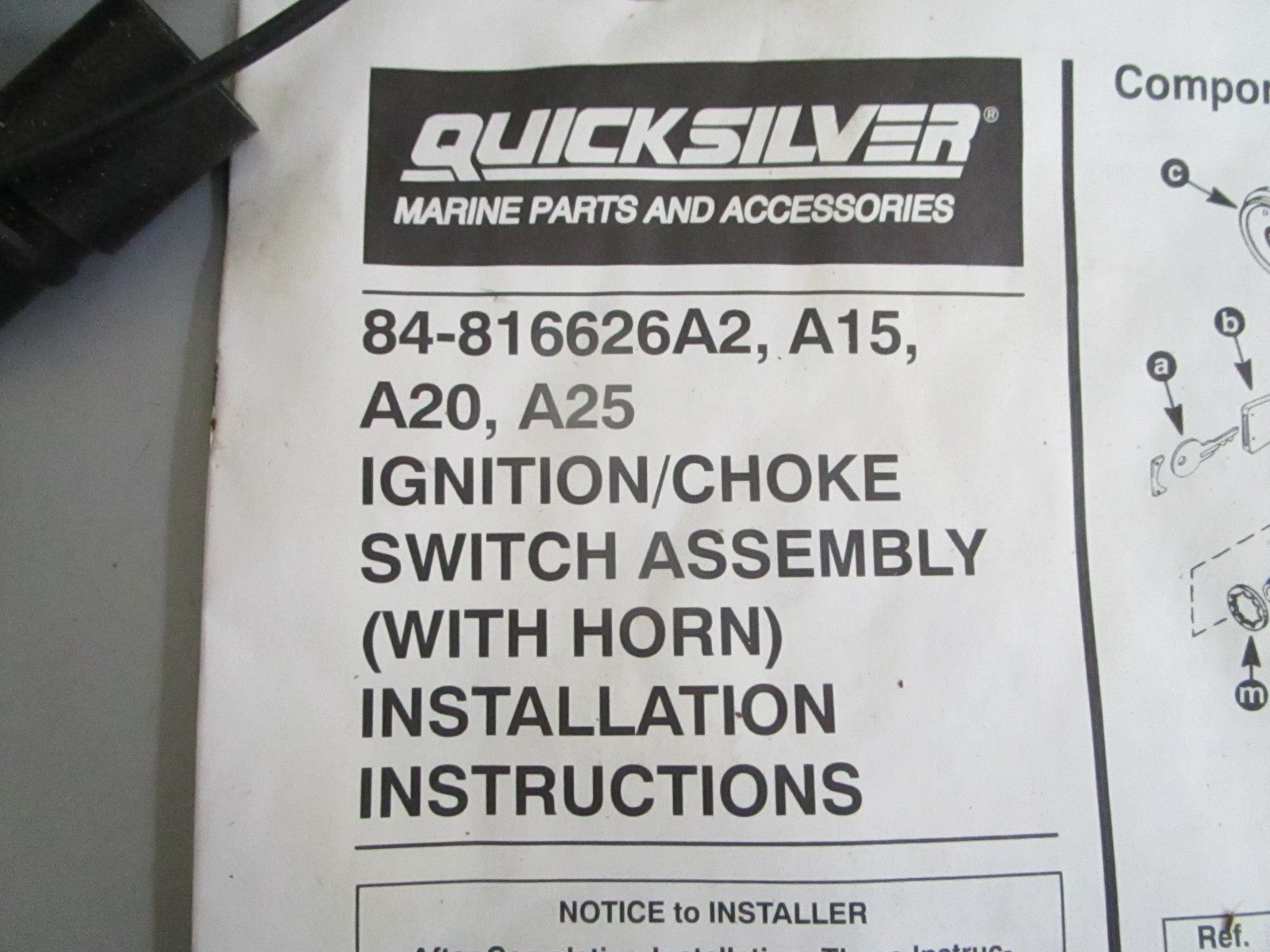 *NEW OEM* 0820 Mercury Quicksilver Ignition/Choke Switch Ay w/Horn 84-816626A20