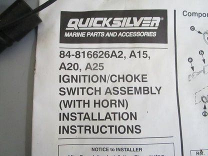 *NEW OEM* 0820 Mercury Quicksilver Ignition/Choke Switch Ay w/Horn 84-816626A20