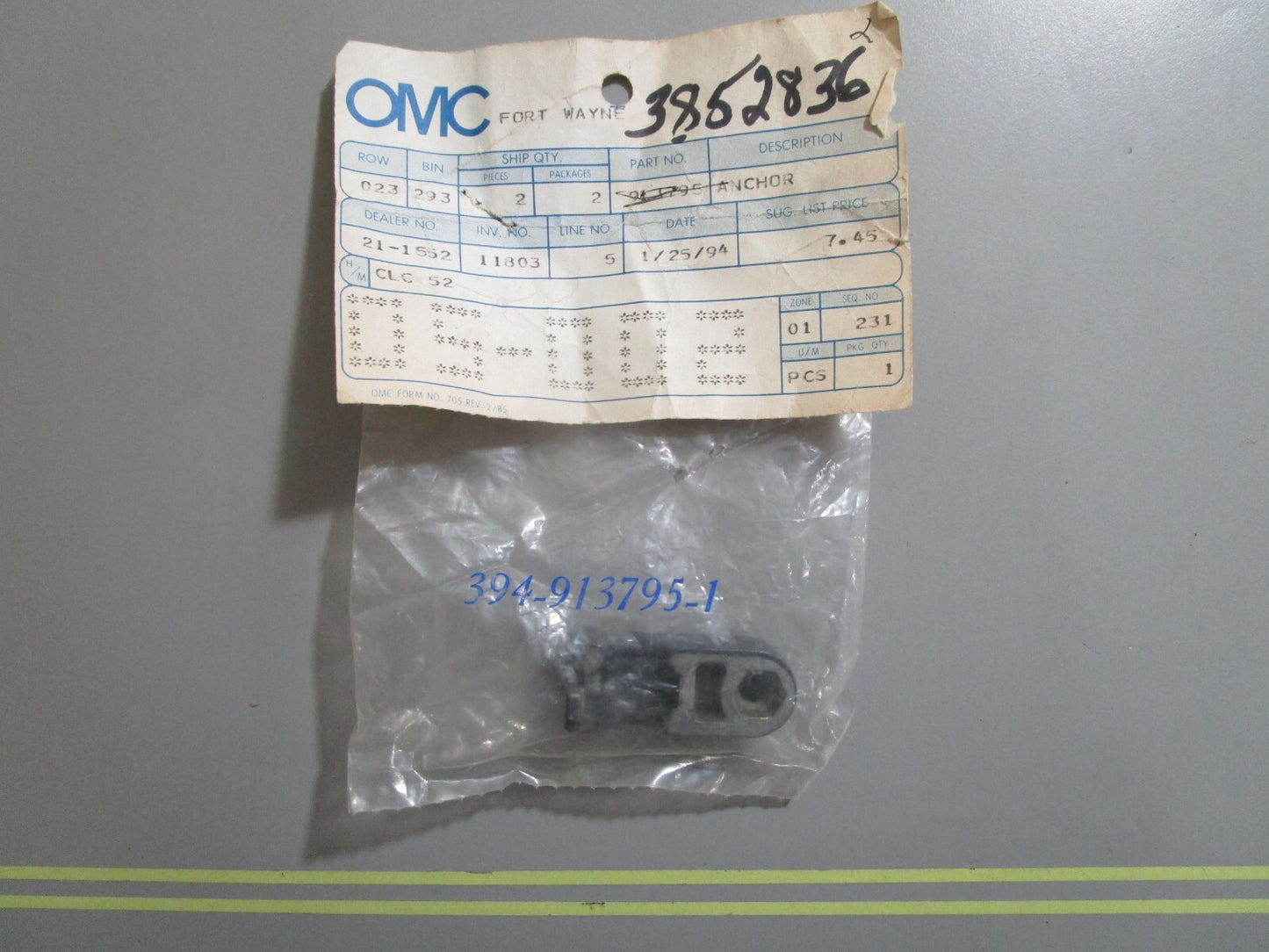 *NEW OEM* 0810 OMC Johnson Evinrude Anchor 913795 0913795 (3852836)