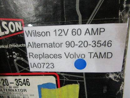 *NEW* 0720 Wilson 12V 60AMP Alternator 90-20-3546 Replaces: Volvo TAMD IA0723