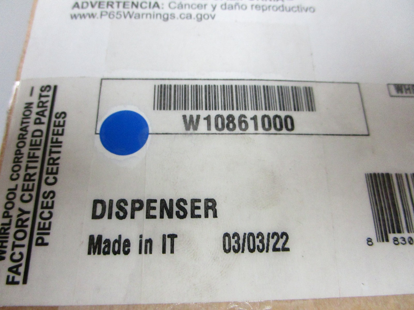NEW OEM W10861000 Whirlpool Dishwasher Detergent Dispenser 0720