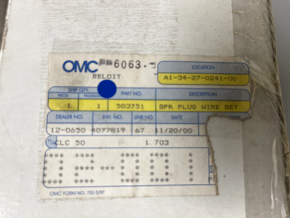 *NEW OEM* 0670 Johnson Evinrude Spark Plug Wire Set 503751 0503751