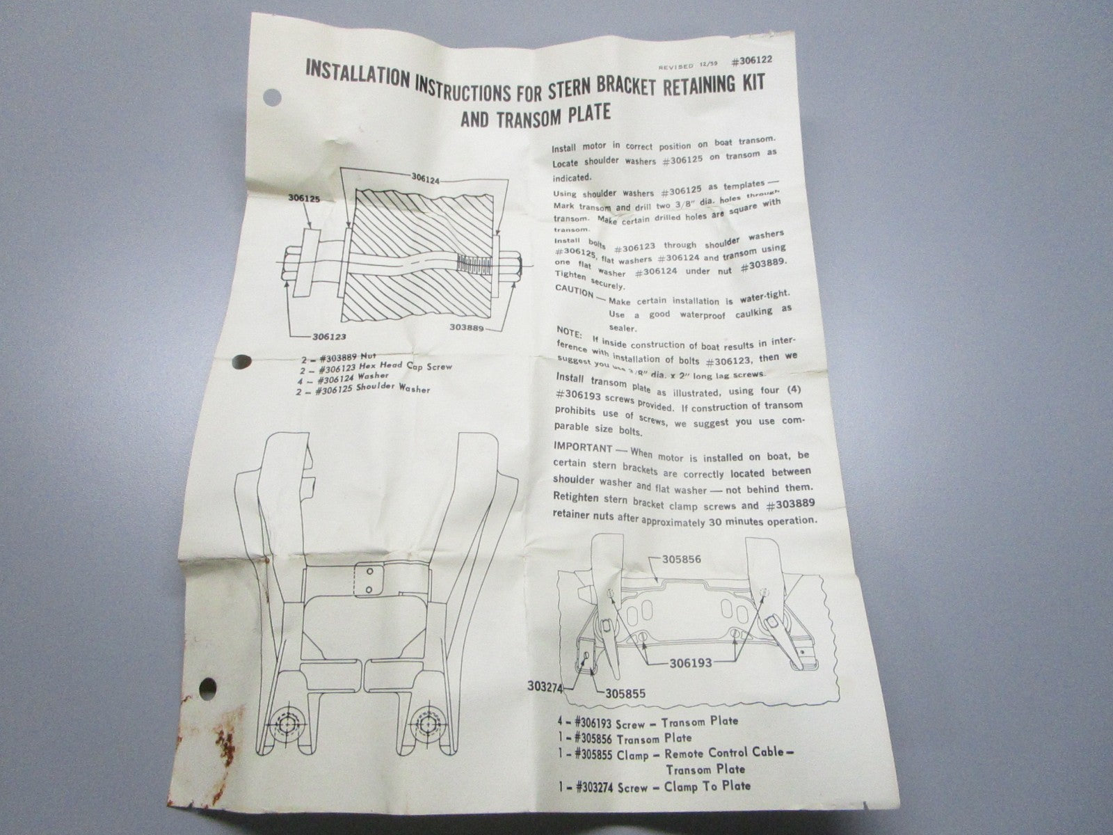 NEW OEM 377598 0377598 OMC Johnson Evinrude Hardware Kit 0810