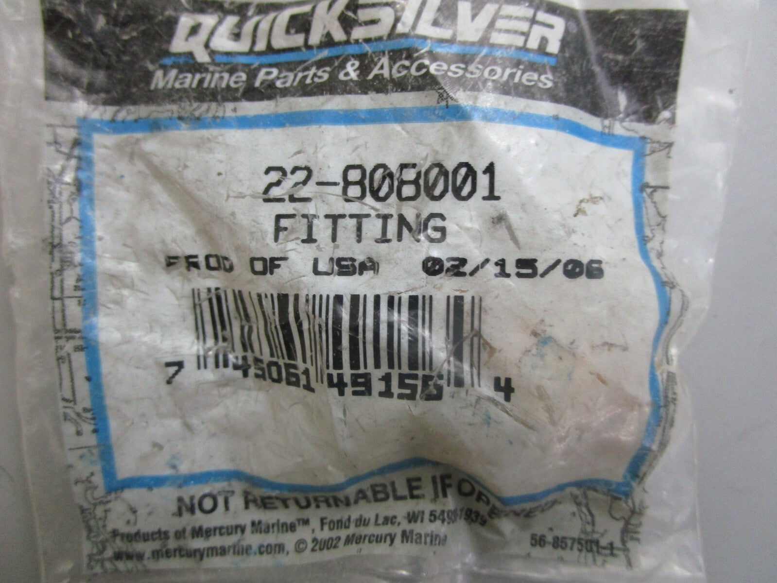 *NEW OEM* 0810 Mercury Quicksilver Fitting 22-808001