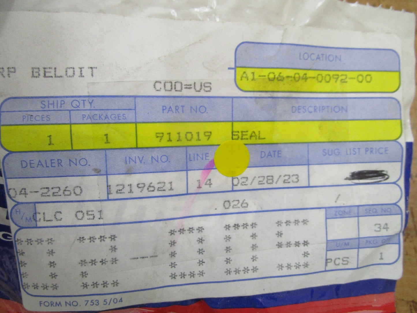 *NEW OEM* 0750 OMC Johnson Evinrude SEAL 911019 0911019