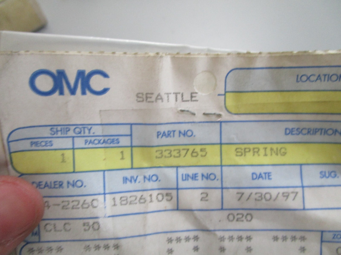 *NEW OEM* 0810 OMC Johnson Evinrude Spring 333765 0333765