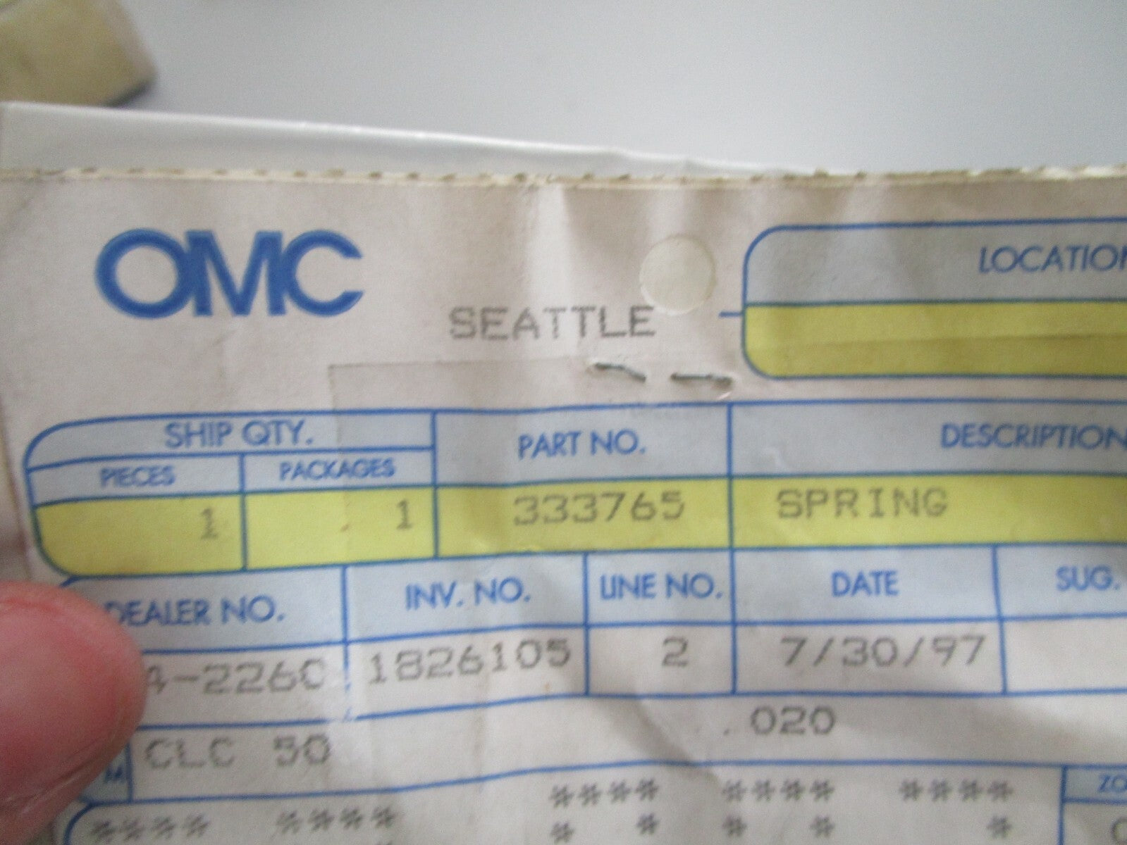 *NEW OEM* 0810 OMC Johnson Evinrude Spring 333765 0333765