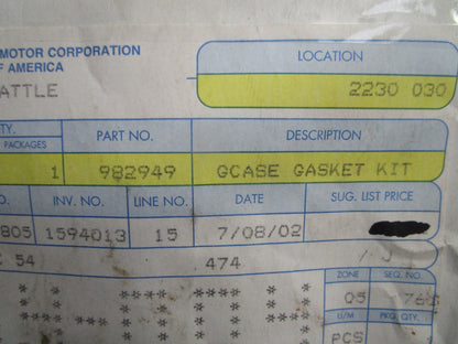 *NEW OEM* 0820 OMC Johnson Evinrude Gearcase Gasket Kit 982949 0982949