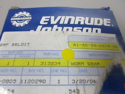 *NEW OEM* 0720 OMC Johnson Evinrude Worm Gear 313234 0313234