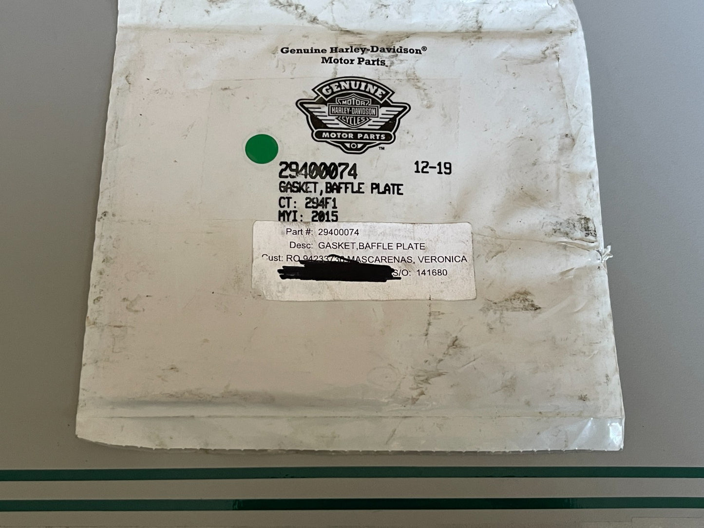 NEW OEM 29400074 Harley Davidson Baffle Plate Gasket 0810
