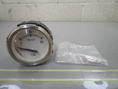 *NEW* 0810 Faria Newport 80 PSI Silver White Oil Pressure Gauge GP7955A