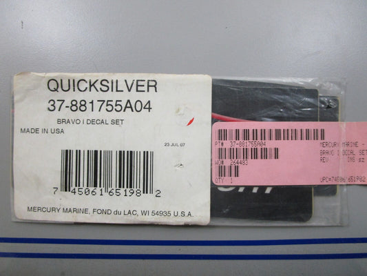 *NEW OEM* 0810 Mercury Quicksilver Bravo I Decal Set 37-881755A04