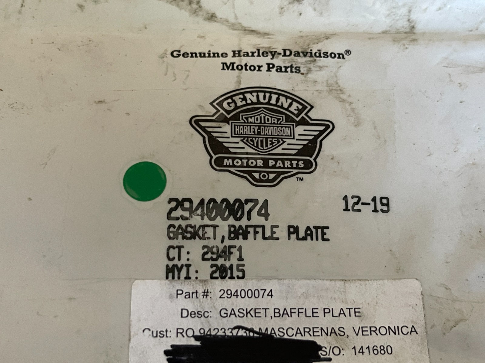 NEW OEM 29400074 Harley Davidson Baffle Plate Gasket 0810